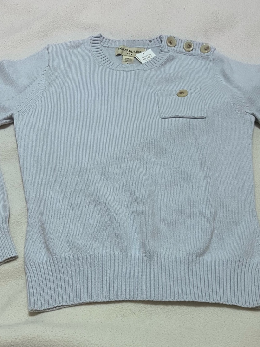 NWT Banana Republic Factory Pale Blue Crewneck Sweater with Button Shoulder